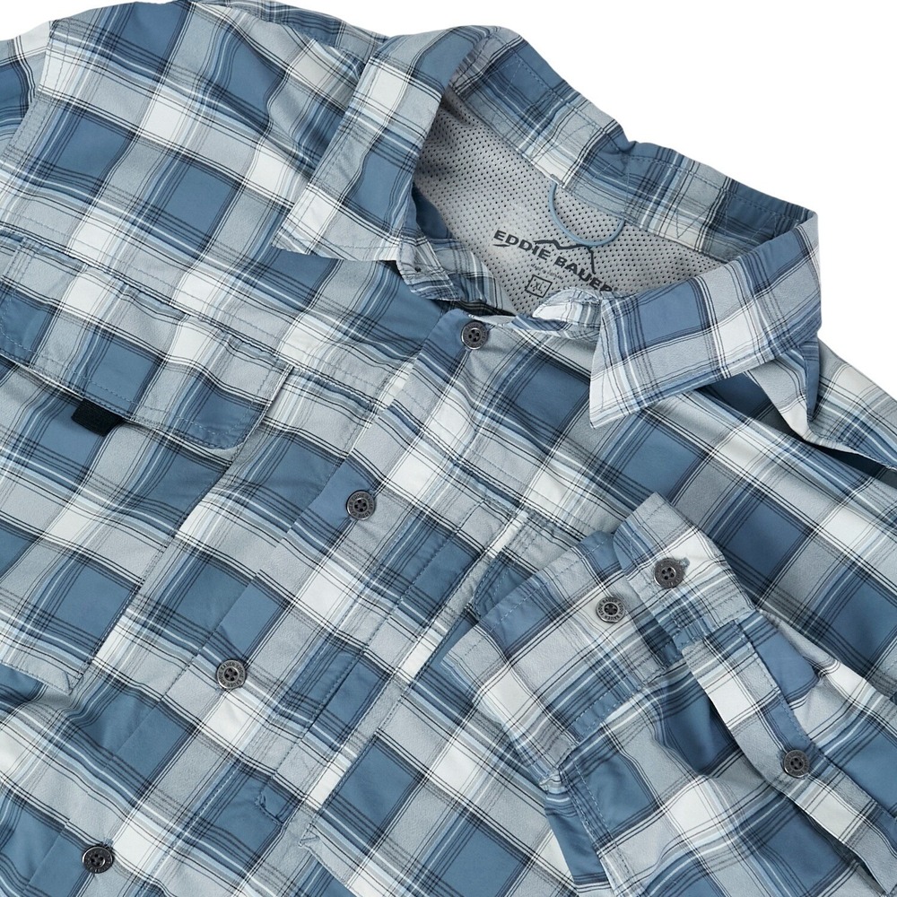 Eddie Bauer Travel Nylon XL Outdoor Hiking Vent Plaid Button Shirt Button UP